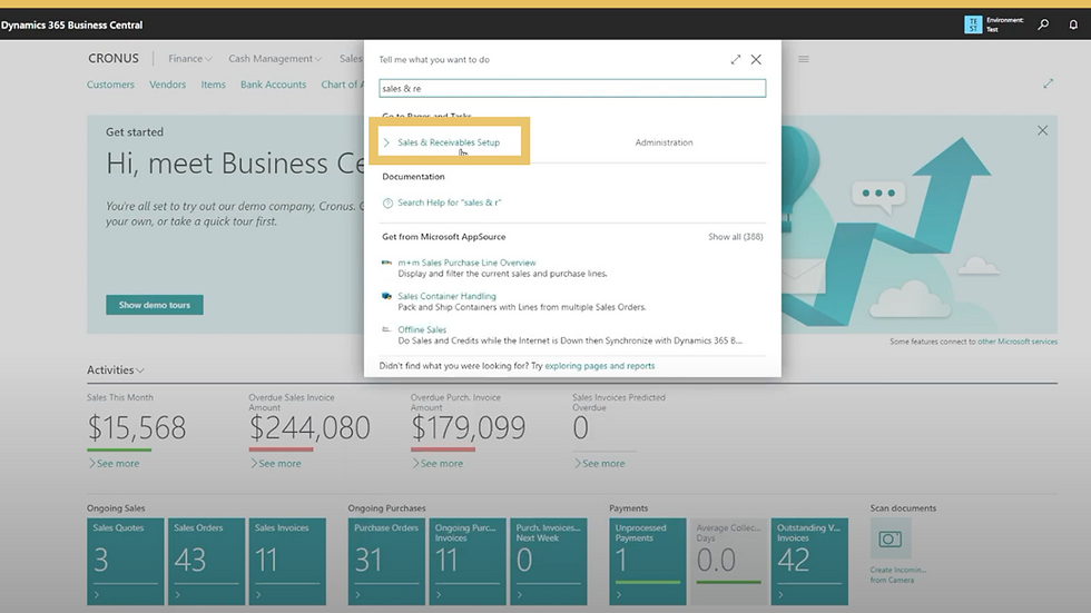 A screenshot of the sales process in Dynamics 365 Business Central.