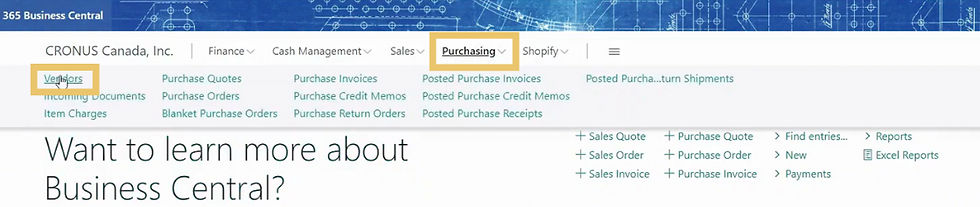 A screenshot showing a step in the process of processing vendor payments in D365 Business Central.