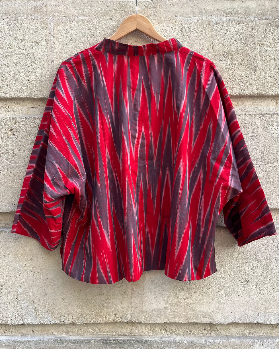 Thumbnail: Veste Reiko motif ikat rouge et violine