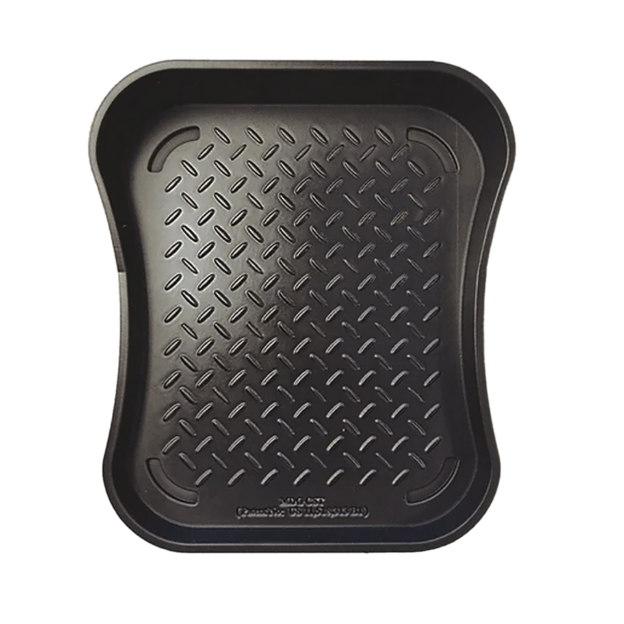Premium black Car Seat Tray Plus product shot highlighting the diamond-plate texture and professional-grade construction
