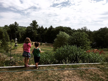 grandkids overlooking farm