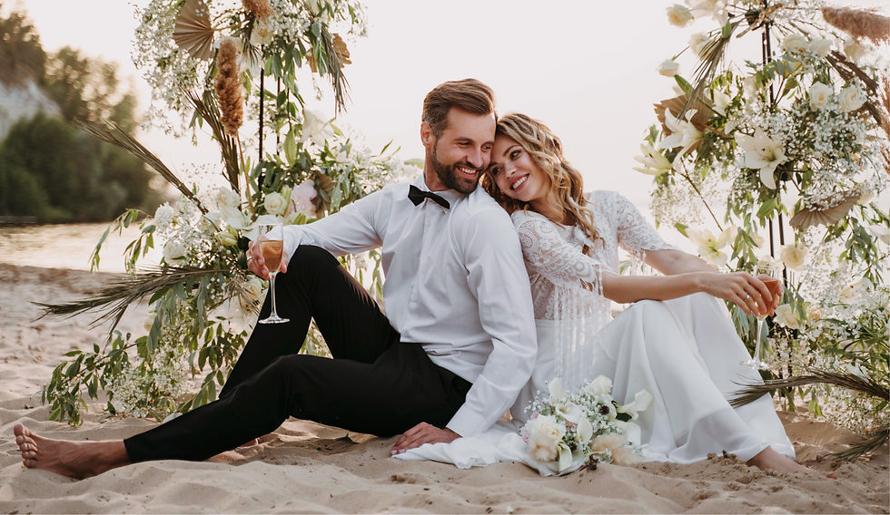 beautiful couple having their wedding on the beach