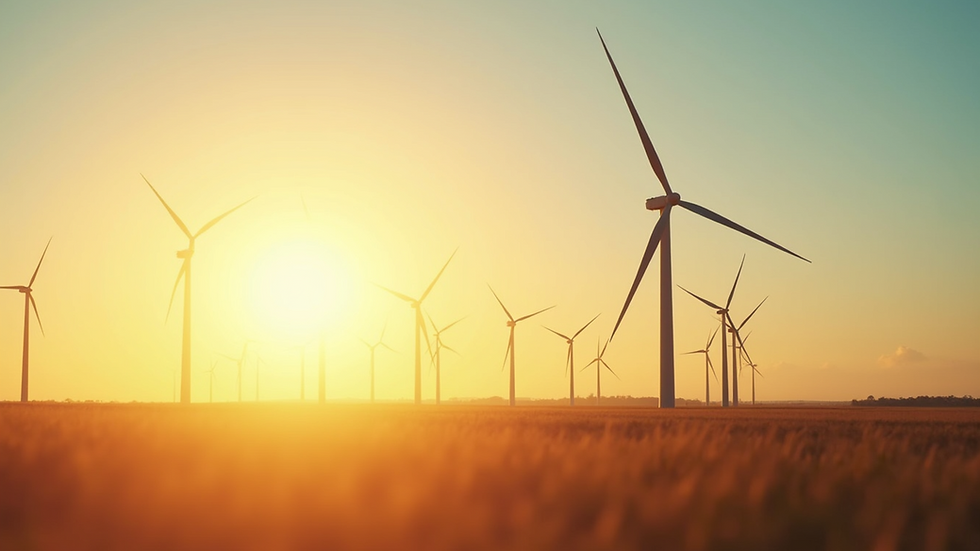 Close-up of wind turbine spinning in the sun