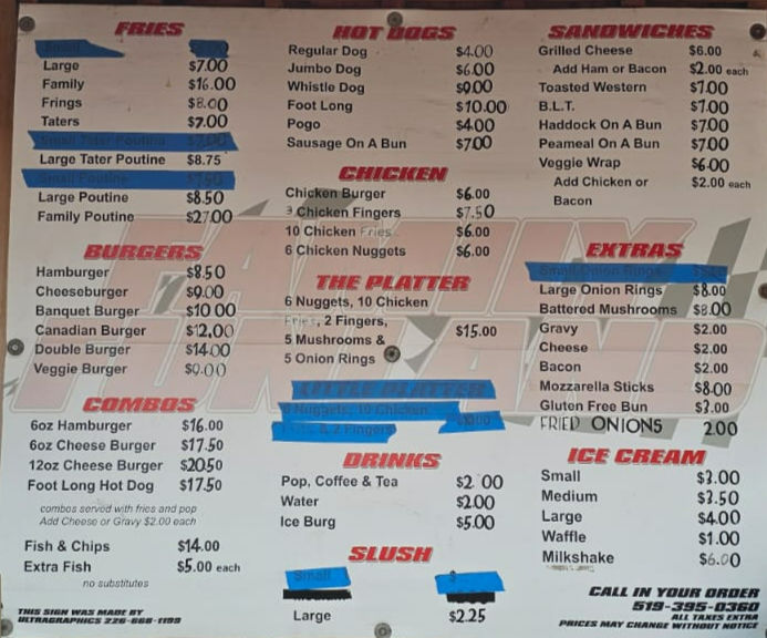 Family Funland Restaurant Menu