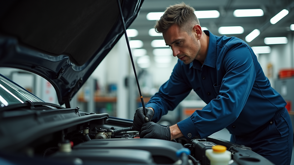 Eye-level view of a skilled technician working on a car's engine