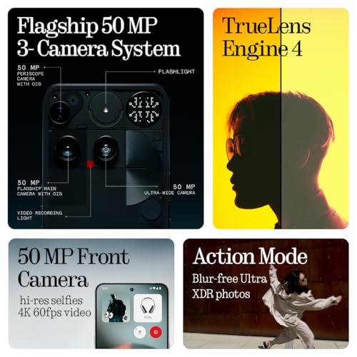 Nothing Phone (3) Cell Phone, 5G Unlocked Phones 512GB, Android 15, Snapdragon 8s Gen4, AI Mobile Phones with Four 50MP Cameras & AMOLED Display, 5150mAh, Glyph Interface, Smartphone Black product image