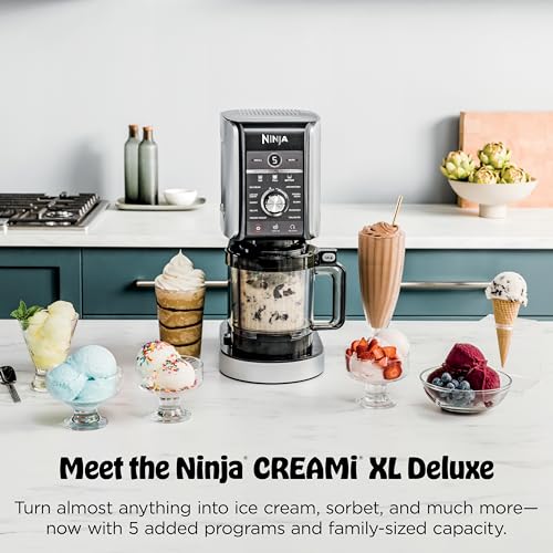 Ninja CREAMi Deluxe Ice Cream Maker, Treats and Frozen Desserts, Sorbet, Milkshakes, Yogurt and More, 11-in-1 Programs, XL Capacity, Includes Two 24-oz Family-Size Tubs, Silver, NC501 product image