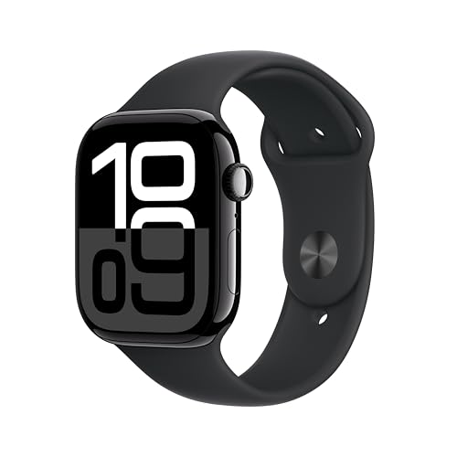 Apple Watch Series 10 [GPS 46mm case] Smartwatch with Jet Black Aluminum Case with Black Sport Band - M/L. Fitness Tracker, ECG App, Always-On Retina Display, Water Resistant product image