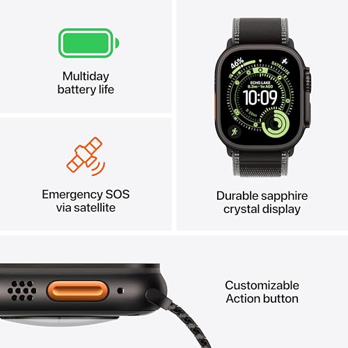 Apple Watch Ultra 3 [GPS + Cellular 49mm] Running & Multisport Smartwatch w/Rugged Titanium Case w/Black Ocean Band. Satellite Communications, Advanced Health & Fitness Tracking product image
