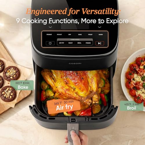 Cosori 9-in-1 TurboBlaze Air Fryer 6 Qt, Premium Ceramic Coating, 90°–450°F, Precise Heating for Even Results, Air Fry, Roast, Bake, Broil, Dry, Frozen, Proof, Reheat, Keep Warm, 120V, Dark Gray product image
