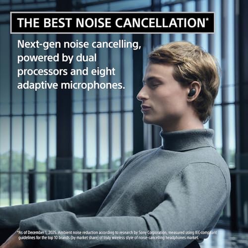 Sony WF-1000XM6 The Best Truly Wireless Noise Cancelling Earbuds (2026 Model), Bluetooth in-Ear Headphones, with Studio-Quality Sound, Up to 24 Hours of Battery Life, Black product image