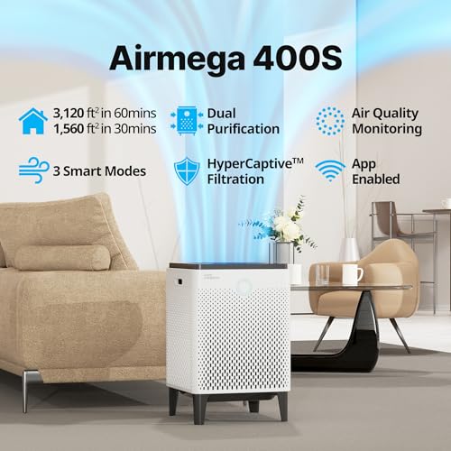 Coway Airmega 400S App-Enabled Smart Air Purifier (Covers 1,560 sq. ft.), True HEPA Air Purifier with Smart Technology, Compatible with Amazon Alexa and Google Home, White (111012) product image