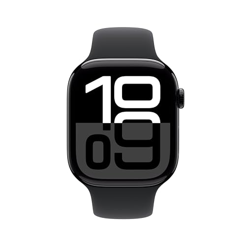 Apple Watch Series 10 [GPS 46mm case] Smartwatch with Jet Black Aluminum Case with Black Sport Band - M/L. Fitness Tracker, ECG App, Always-On Retina Display, Water Resistant product image