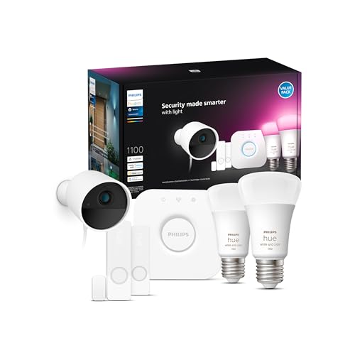Philips Hue Secure Starter Kit with Bridge, Wired Security Camera, (2) Secure Contact Sensor, (2) 75W A19 Bulb, White & Color Ambiance, Works Security Center in Hue App product image