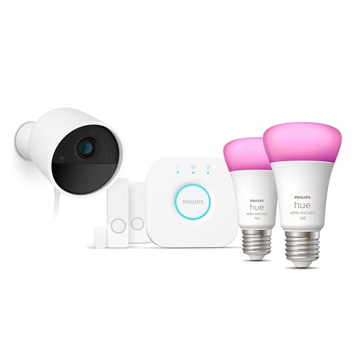 Philips Hue Secure Starter Kit with Bridge, Wired Security Camera, (2) Secure Contact Sensor, (2) 75W A19 Bulb, White & Color Ambiance, Works Security Center in Hue App product image