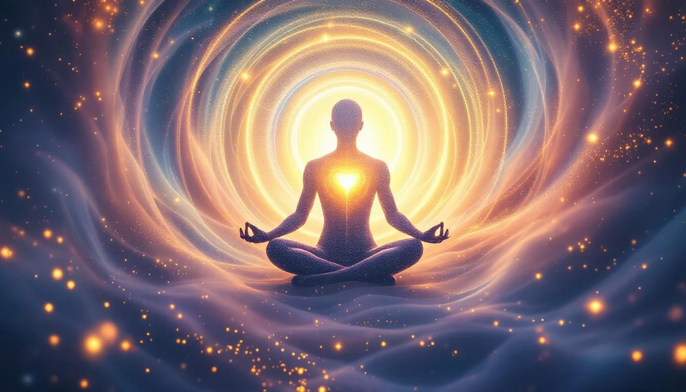 Sound healing frequencies and vibrational therapy concept illustration