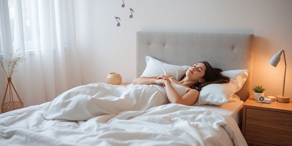 Person sleeping deeply while delta waves music plays