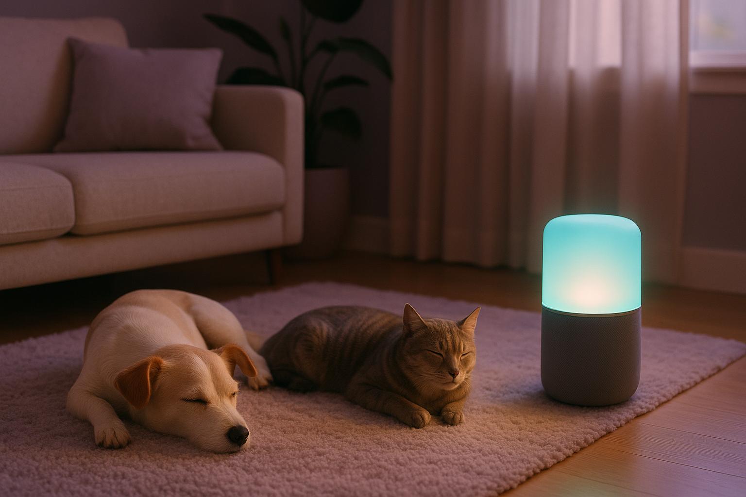 Calm dog resting while listening to healing frequency music