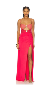 Nika Maxi Dress (in Pink and Coral Shine)