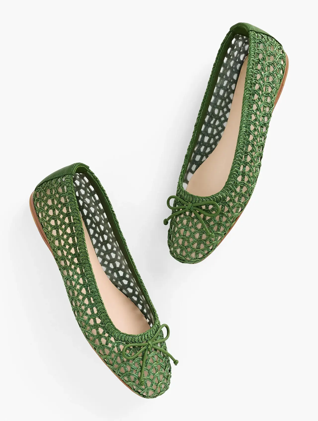 green woven ballet flats