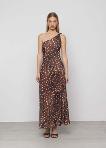 One-Shoudler Twist Maxi Dress in Deer Print