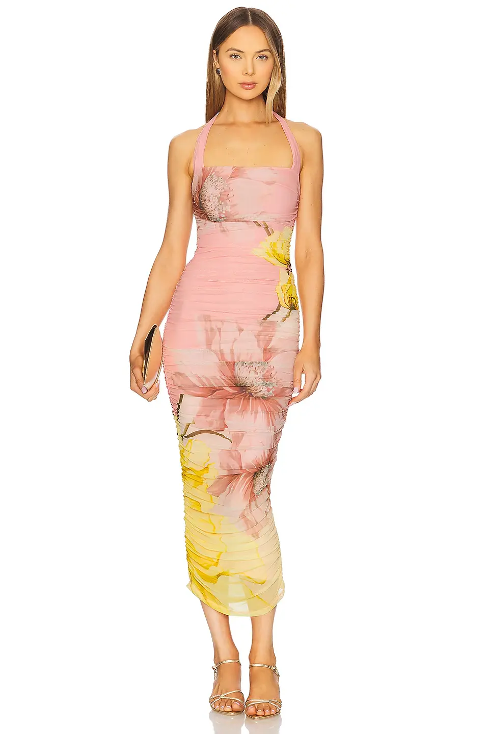 woman in pink and yellow dress