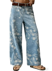 Women's Casual Floral Printed Y2K Wide Leg Jeans