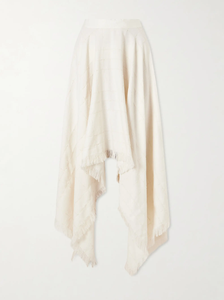 Frayed Asymmetric Tweed Midi Skirt