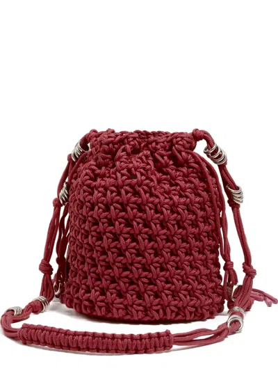 burgundy knit woven tote shoulder bag