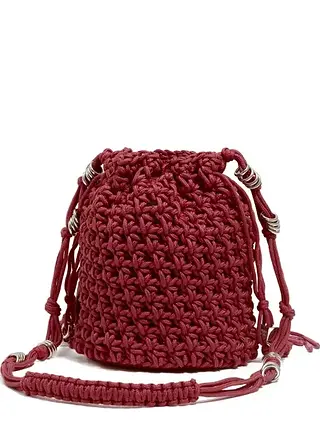 burgundy knit woven tote shoulder bag