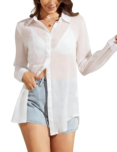 Sheer Button Up See Through Mesh Blouse
