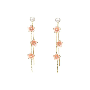 Delicate Cherry Blossom Long Dangle Earrings