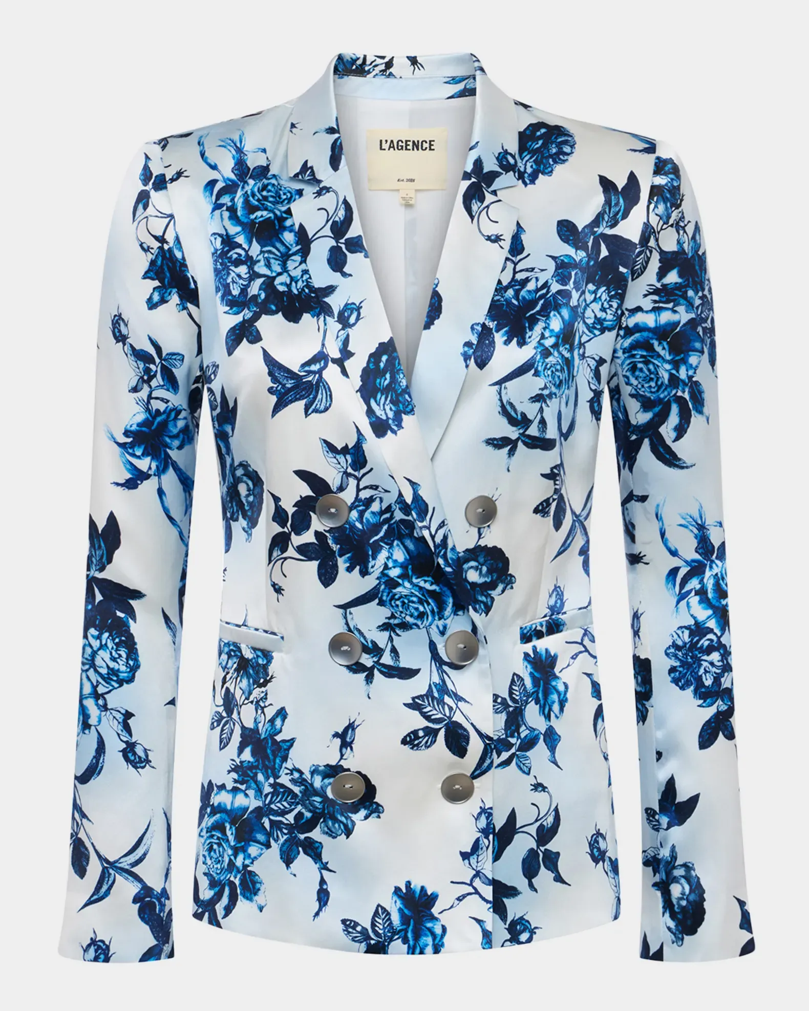blue and white printed blazer