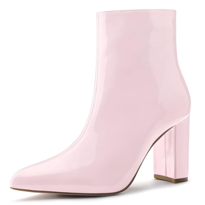 Women's Chunky Heel Pointed Top Zipper Boots (in Pink)