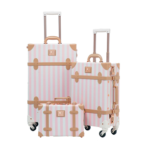 Vintage Luggage Set with Combo Locks in Pink Stripe (Set of 3)
