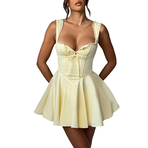 Women Sexy Corset Mini Dress Sleeveless Backless Ruffle A Line Mini Dress