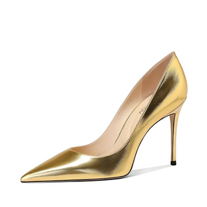 Women's Gold Pointed Toe Stiletto Pumps Closed Toe High Heels