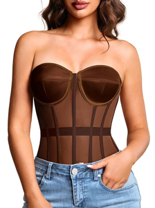 Sheer Mesh Overbust Satin Corset Top