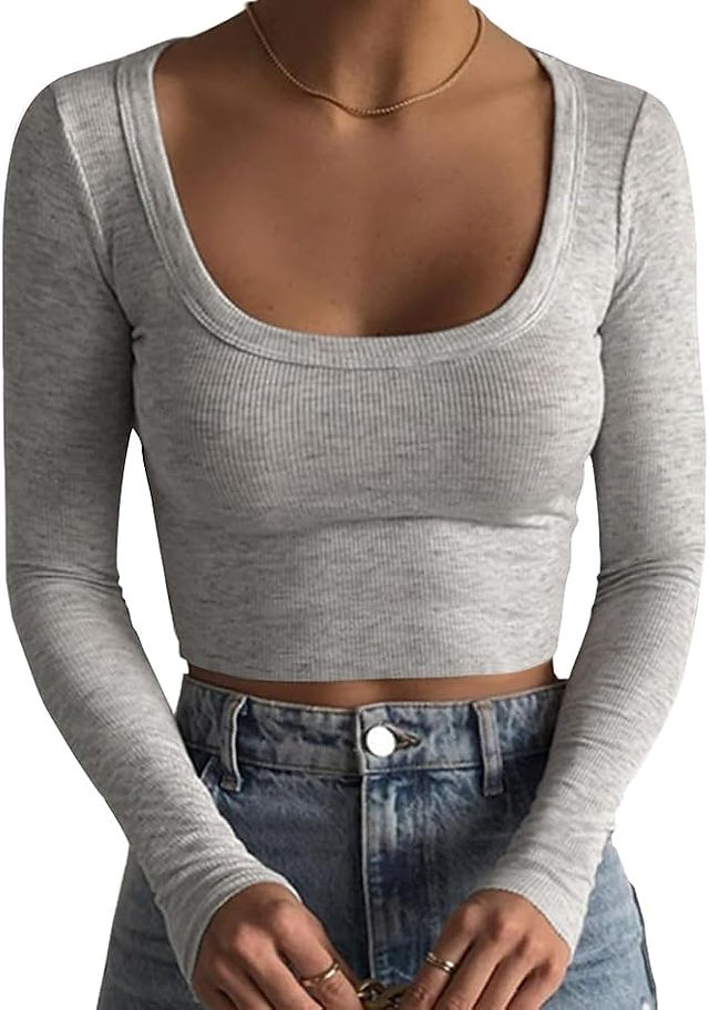 gray scoop neck crop top