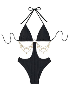 Women's Chain Linked Cut Out Halter One Piece Swimsuit