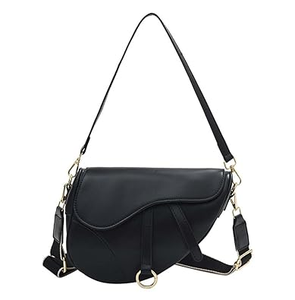 Women's Saddle Crossbody Handbag Purse (in Black Faux Leather)