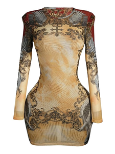 Women's Y2K Goth Graphic Long Sleeve Bodycon Dress