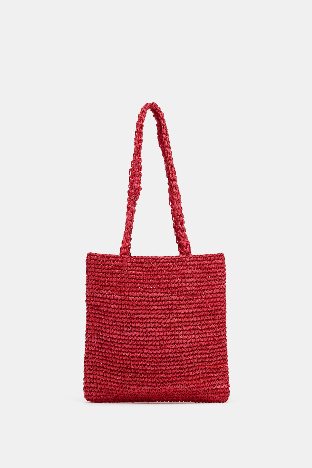 red raffia tote bag