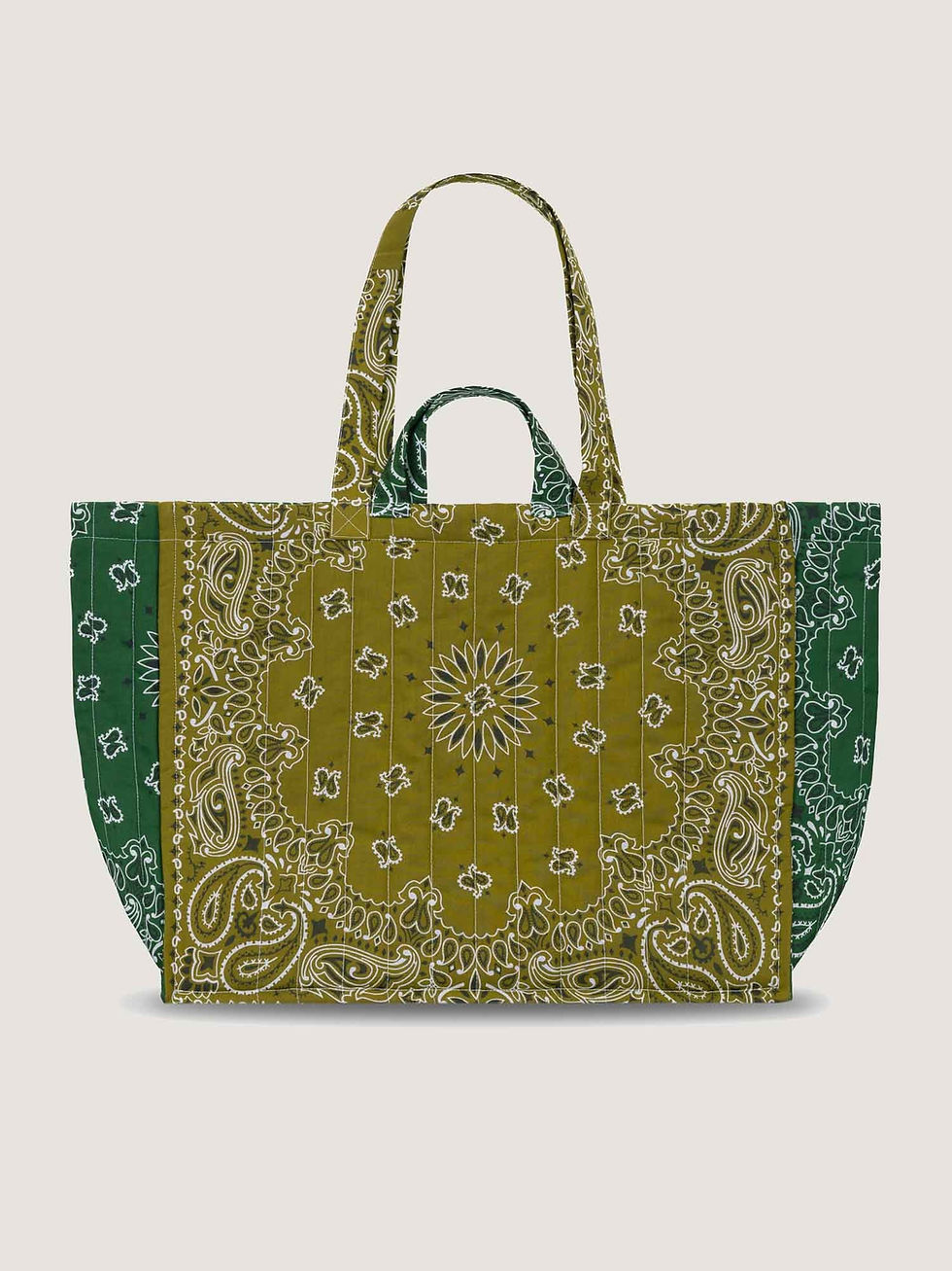 green quilted tote bag