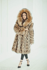 Raccoon Long Fur Coat for Women. Handmade Store