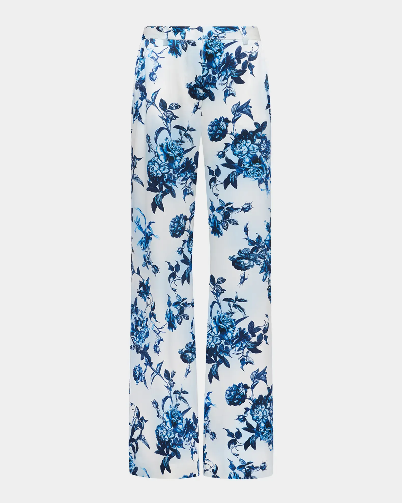 blue and white printed trousers
