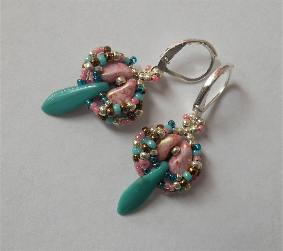 Thumbnail: Pink and Turquoise Set (earrings and pendant)
