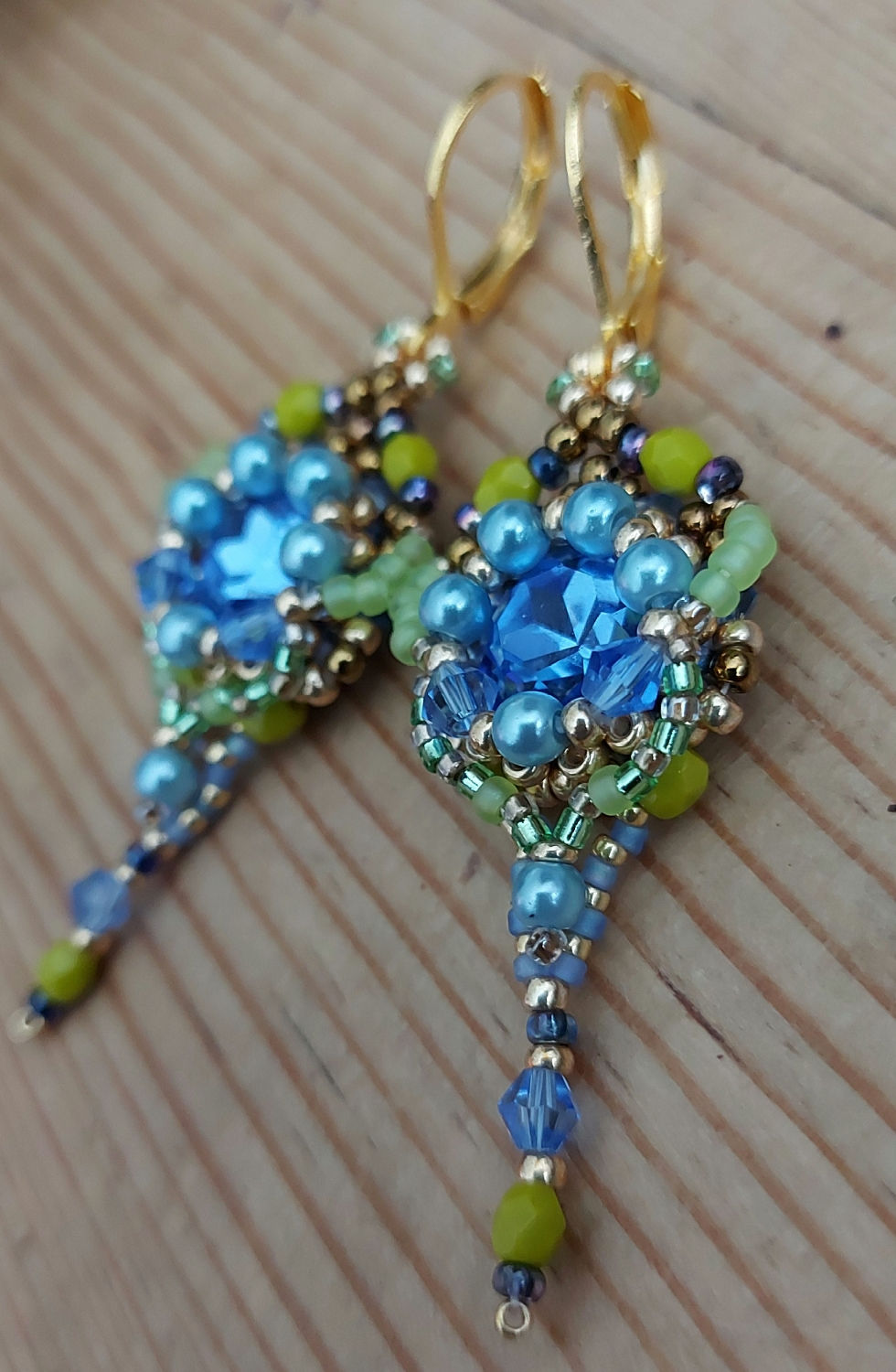 Blue and lime green earrings