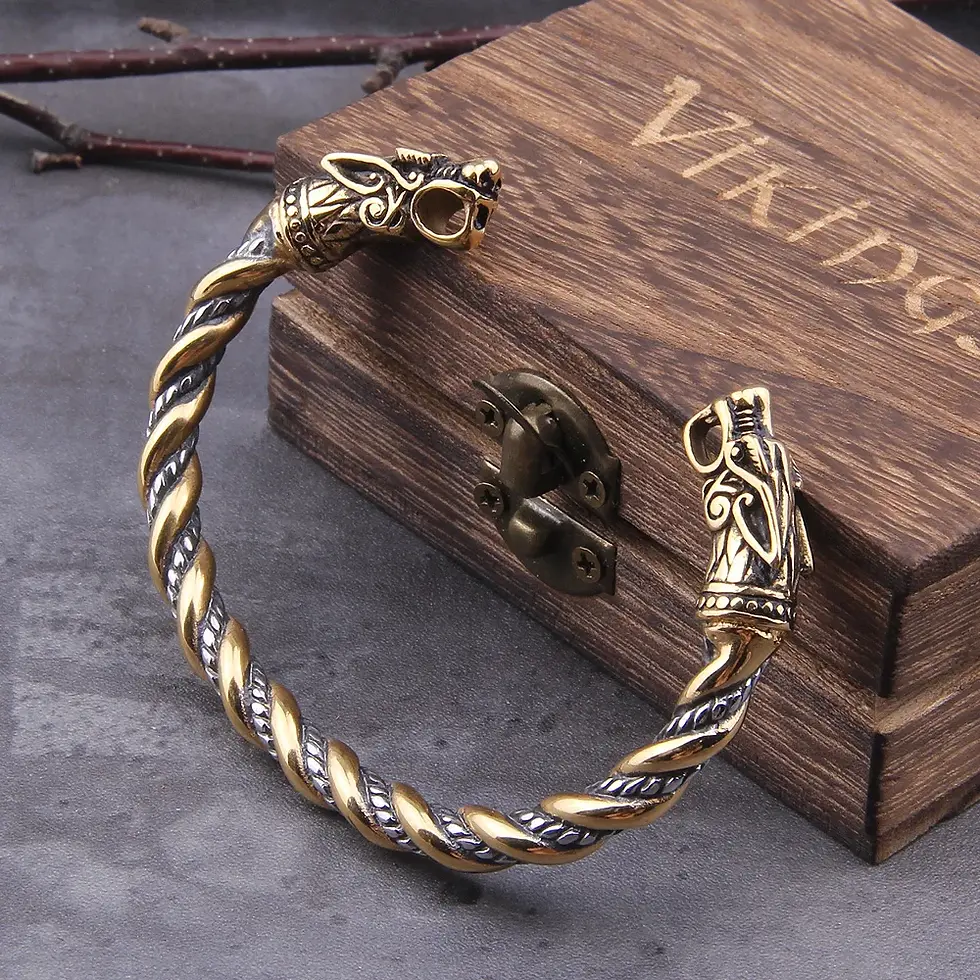 Thumbnail: Stainless Steel Nordic Viking Norse Dragon Bracelet Men Wristband Cuff Bracelet