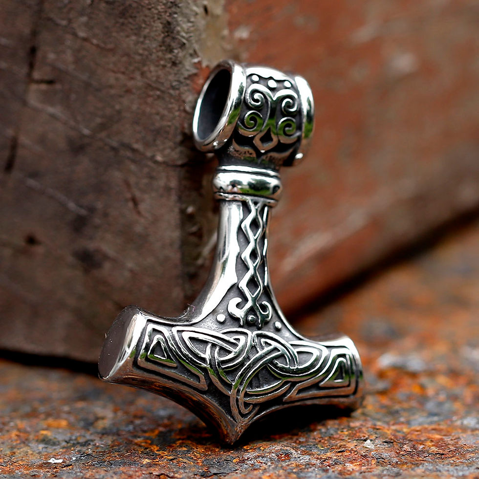 Thumbnail: Norse Vikings Thor's Hammer Mjolnir Scandinavian Rune Amulet Necklace Stainless 